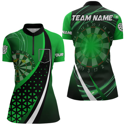 Black Green Lights Dart Polo, 1/4 Zip Custom Dart Shirt For Women Dart Jersey TDM3546