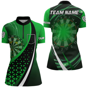 Black Green Lights Dart Polo, 1/4 Zip Custom Dart Shirt For Women Dart Jersey TDM3546