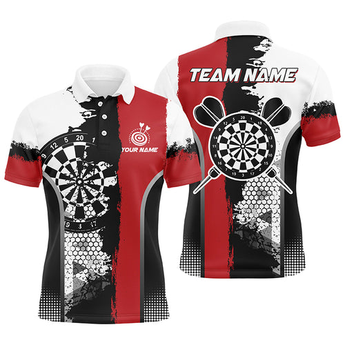 Personalized Black Red Grunge Style Darts Polo Shirts For Men Custom Name Darts Team Jerseys TDM1215