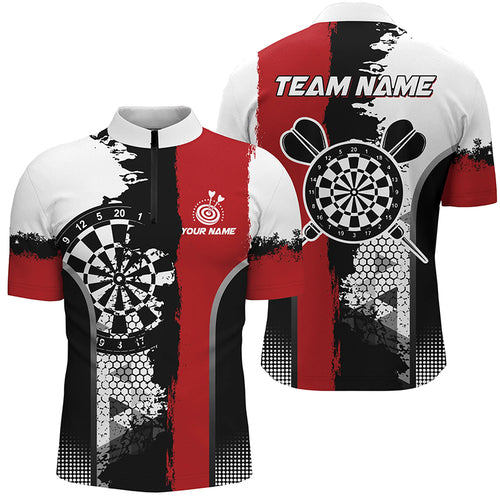 Personalized Black Red Grunge Style Darts Men Quarter-Zip Shirts Custom Darts Team Jerseys TDM1215