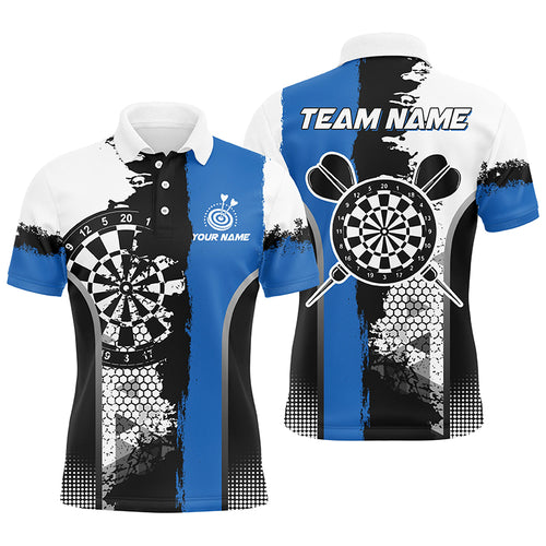 Personalized Black Blue Grunge Style Darts Polo Shirts For Men Custom Name Darts Team Jerseys TDM1216