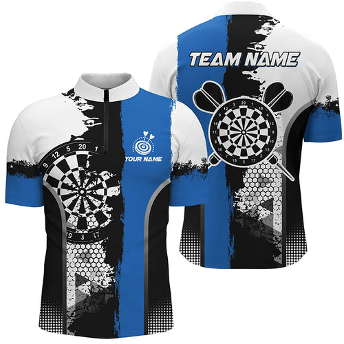 Personalized Black Blue Grunge Style Dart Men Quarter-Zip Shirts Custom Darts Team Jerseys TDM1216