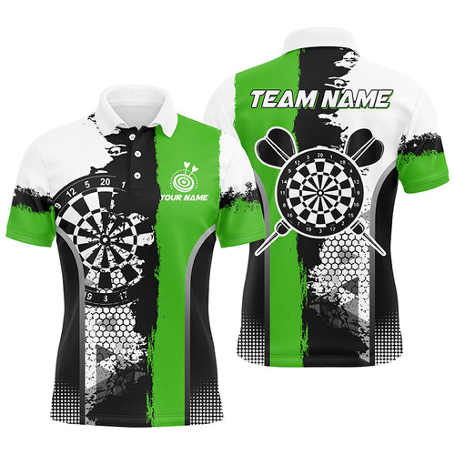 Personalized Black Green Grunge Style Darts Polo Shirts For Men Custom Name Darts Team Jerseys TDM1217
