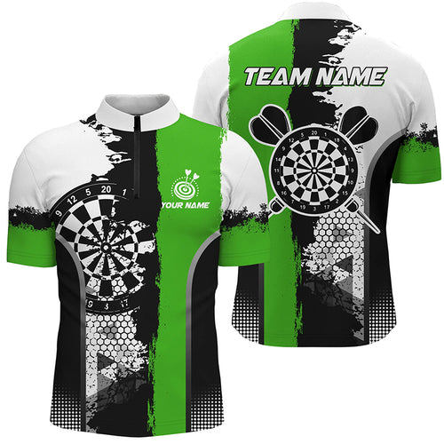 Personalized Black Green Grunge Style Dart Men Quarter-Zip Shirt Custom Darts Team Jerseys TDM1217