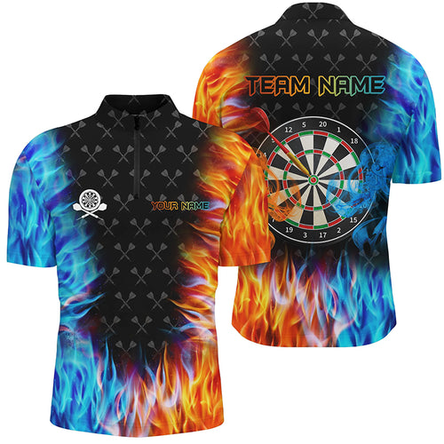 Personalized Dart Board Fire & Water 3D Printed Men Quarter-Zip Shirts Custom Darts Jerseys TDM1218
