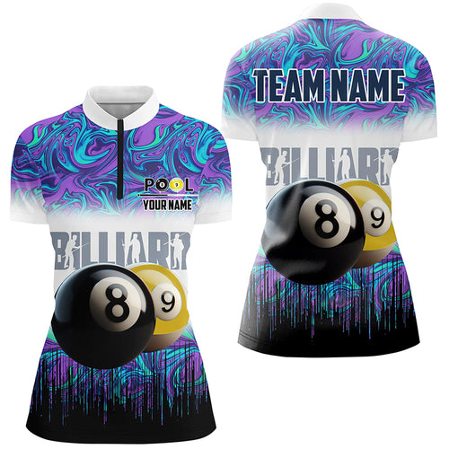 Black Yellow Billiard 8 Ball & 9 Ball Custom Women Quarter-Zip Shirt, Billiard Attire Jersey TDM1221