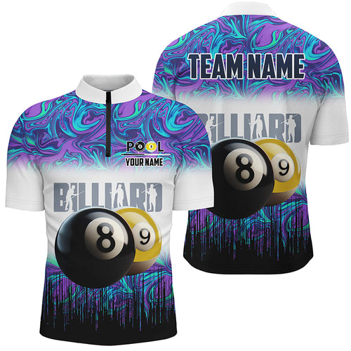 Black Yellow Billiard 8 Ball & 9 Ball Custom Men Quarter-Zip Shirt, Billiard Attire Jersey TDM1221