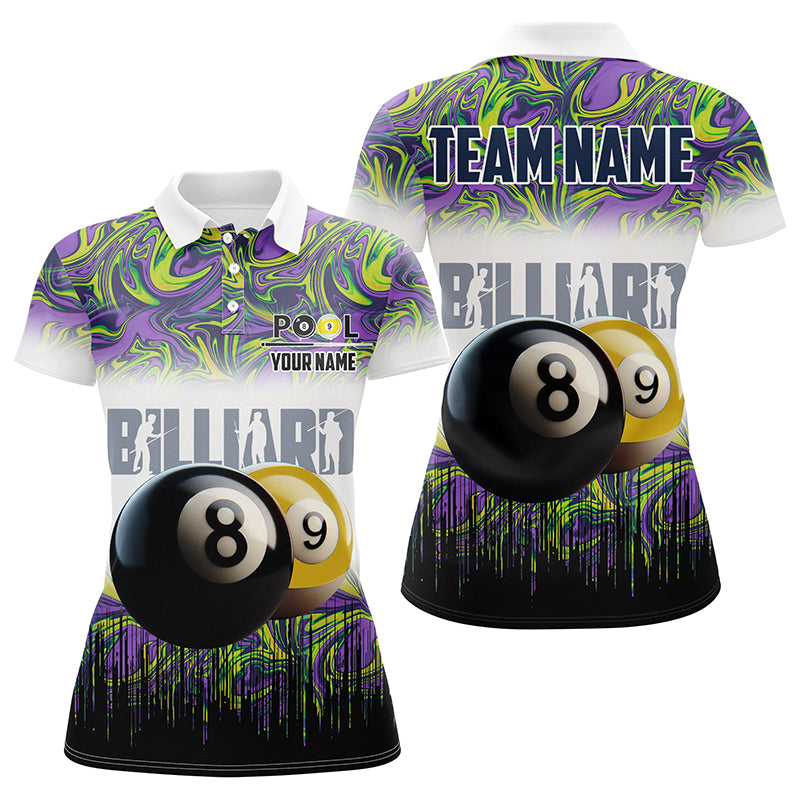 Black Yellow Billiard 8 Ball & 9 Ball Pool Women Polo Shirts Customized Billiard Attire Jerseys TDM1222