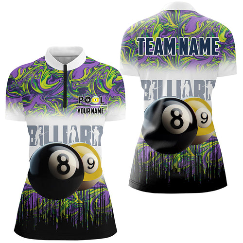 Black Yellow Billiard 8 Ball & 9 Ball Custom Women Quarter-Zip Shirt, Billiard Attire Jersey TDM1222