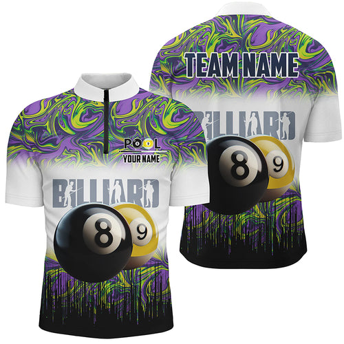 Black Yellow Billiard 8 Ball & 9 Ball Custom Men Quarter-Zip Shirt, Billiard Attire Jersey TDM1222