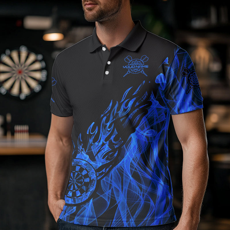 Black And Blue Dartboard Fire Flame Darts Polo & Quarter Zip Custom Dart Shirt For Men Dart Jersey TDM3706