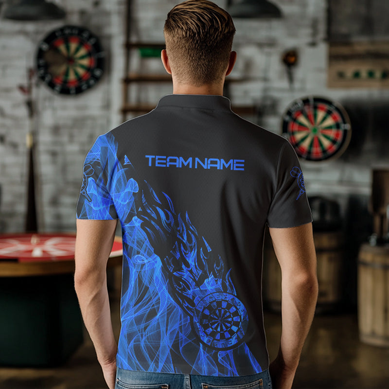 Black And Blue Dartboard Fire Flame Darts Polo & Quarter Zip Custom Dart Shirt For Men Dart Jersey TDM3706