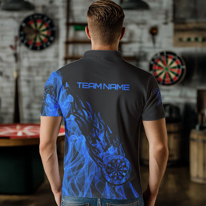Black And Blue Dartboard Fire Flame Darts Polo & Quarter Zip Custom Dart Shirt For Men Dart Jersey TDM3706