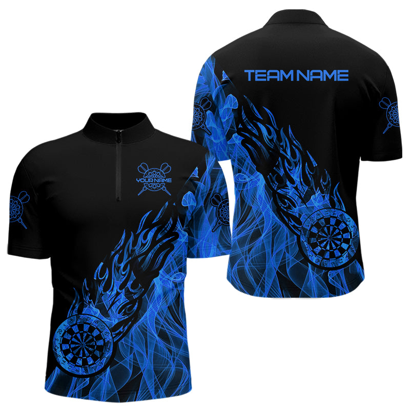 Black And Blue Dartboard Fire Flame Darts Polo & Quarter Zip Custom Dart Shirt For Men Dart Jersey TDM3706