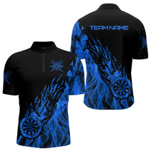 Load image into Gallery viewer, Black And Blue Dartboard Fire Flame Darts Polo &amp; Quarter Zip Custom Dart Shirt For Men Dart Jersey TDM3706