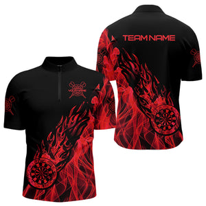 Red And Black Dartboard Fire Flame Darts Polo & Quarter Zip Custom Dart Shirt For Men Dart Jerseys TDM3707