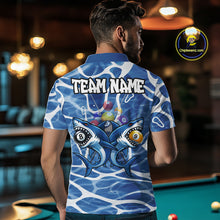 Load image into Gallery viewer, Blue Funny Shark 9 Ball &amp; 8 Ball Billiard Shirt For Men Custom Pool Team Jersey Polo &amp; 1/4 Zip TDM6057