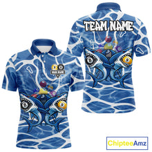 Load image into Gallery viewer, Blue Funny Shark 9 Ball &amp; 8 Ball Billiard Shirt For Men Custom Pool Team Jersey Polo &amp; 1/4 Zip TDM6057