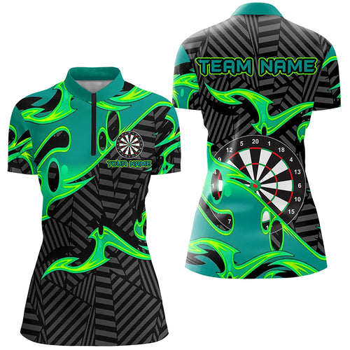 Black Turquoise Dartboard Personalized Women Dart Quarter-Zip Shirt Custom Darts Team Jersey TDM1428