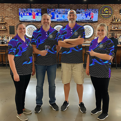 Custom Black Purple Tribal Flame Darts Polo Shirt For Women, Personalized Darts Team Jerseys TDM1429