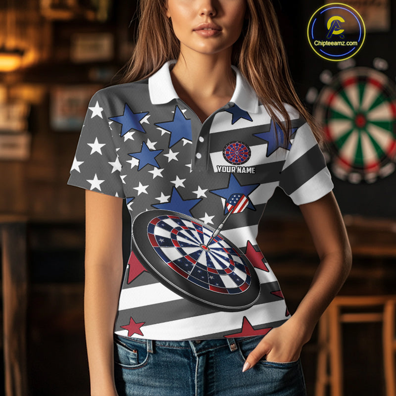 Patriotic American Flag Eagle Dart Shirts For Women Custom Darts Jerseys Team Polo & 1/4 Zip TDM3883