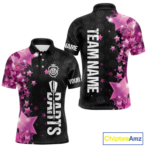 Pink And Black Custom Star Dart Shirts For Men, Glowing Dart Jerseys Funny Darts Team Shirts TDM3884