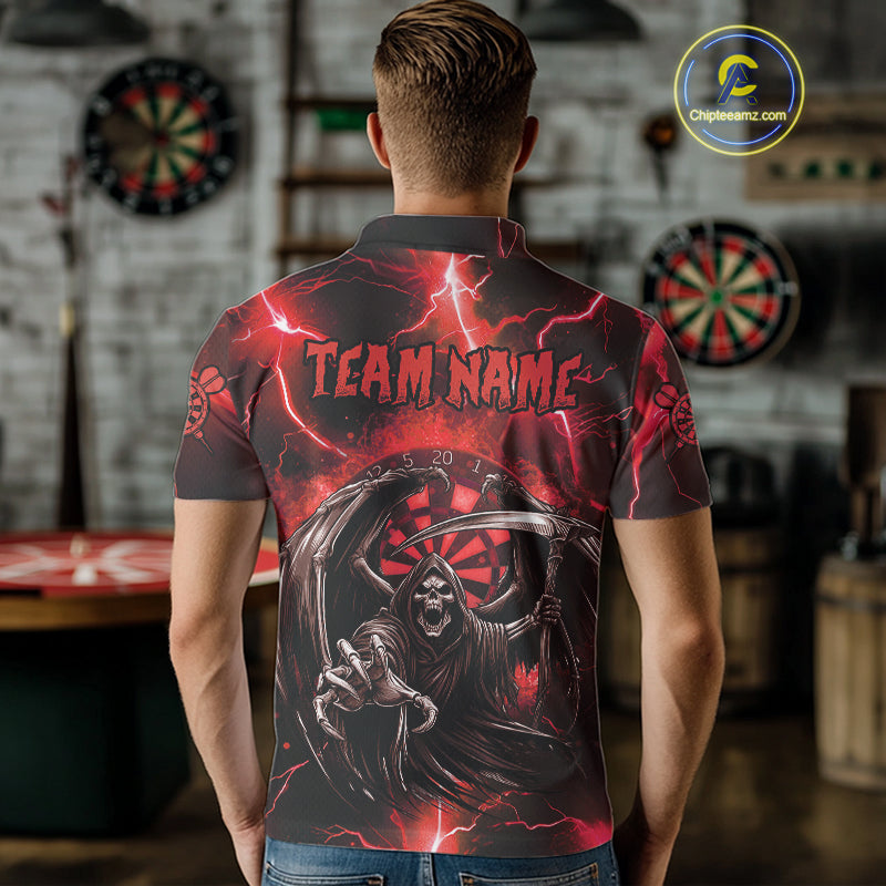 Red Grim Reaper Darts Shirt With Pocket Option For Men Custom Darts Jersey TDM3967