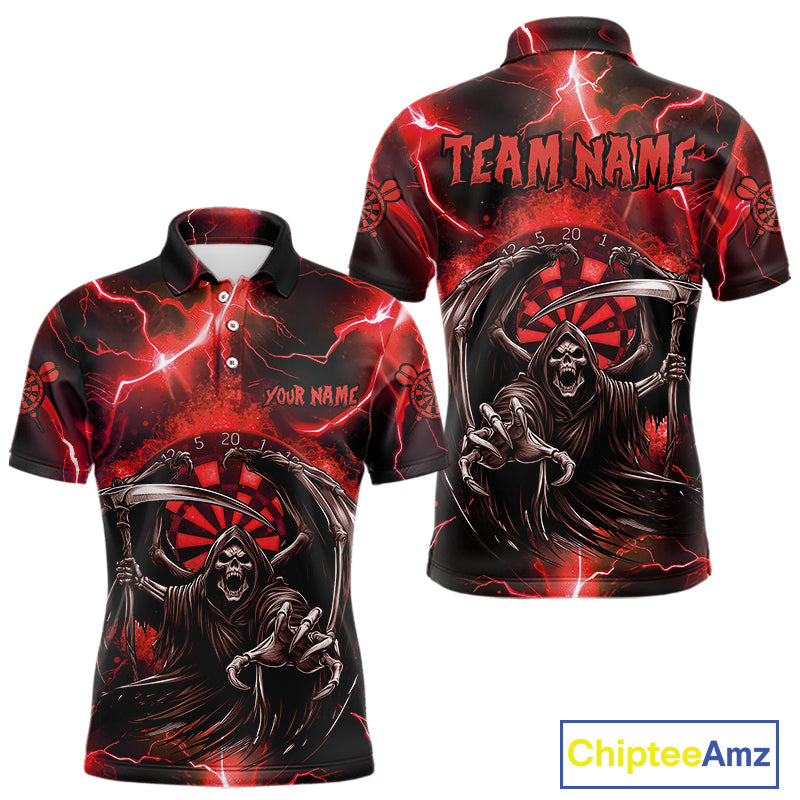 Red Grim Reaper Darts Shirt With Pocket Option For Men Custom Darts Jersey TDM3967