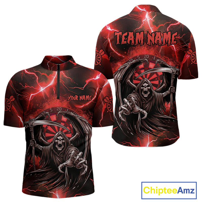 Red Grim Reaper Darts Shirt With Pocket Option For Men Custom Darts Jersey TDM3967