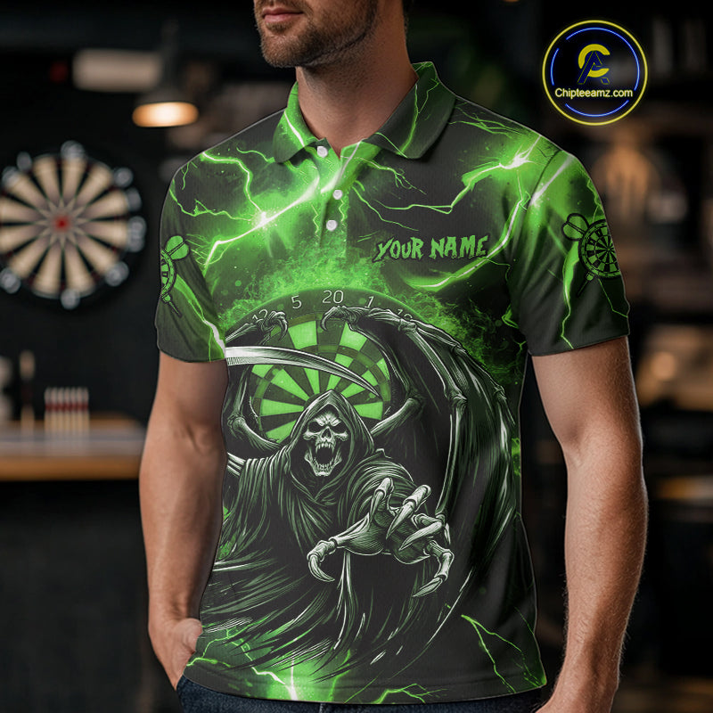 Green Grim Reaper Darts Shirt With Pocket Option For Men Custom Darts Jersey TDM3968