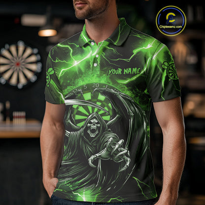 Green Grim Reaper Darts Shirt With Pocket Option For Men Custom Darts Jersey TDM3968