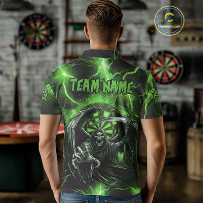Green Grim Reaper Darts Shirt With Pocket Option For Men Custom Darts Jersey TDM3968