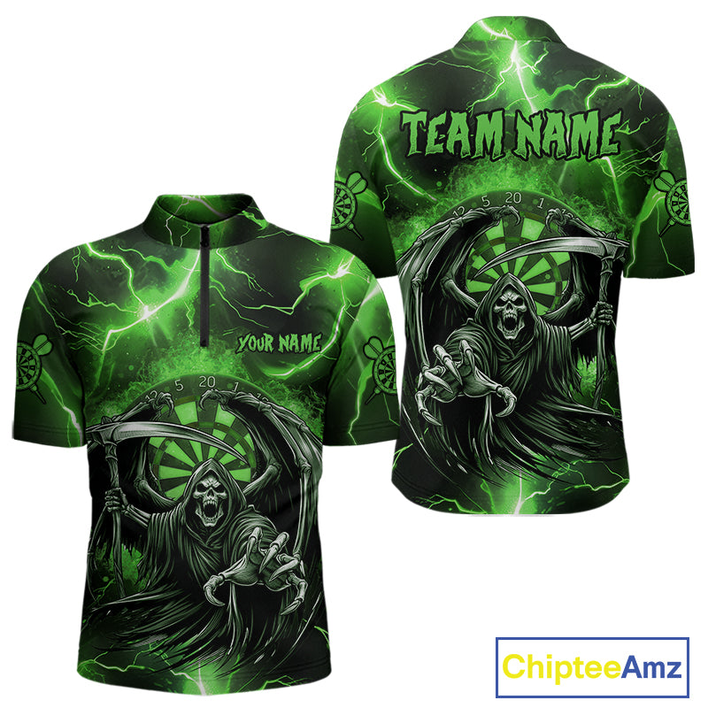 Green Grim Reaper Darts Shirt With Pocket Option For Men Custom Darts Jersey TDM3968