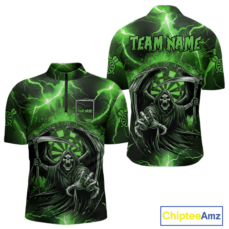 Green Grim Reaper Darts Shirt With Pocket Option For Men Custom Darts Jersey TDM3968