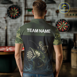 Funny Green Camo Skeleton Fishing Dart Shirt For Men With Pocket Option TDM3969