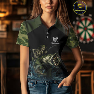Funny Green Camo Skeleton Fishing Dart Shirt For Women With Pocket Option TDM3969