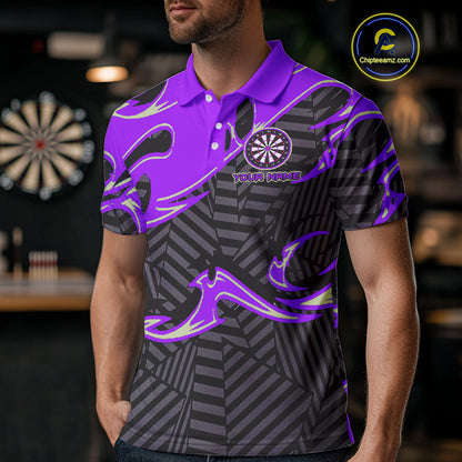 Custom Black And Purple Tribal Flame Dart Shirts For Men, Darts Team Jerseys Polo & Quarter Zip TDM3971