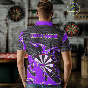Custom Black And Purple Tribal Flame Dart Shirts For Men, Darts Team Jerseys Polo & Quarter Zip TDM3971