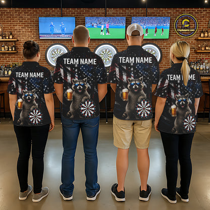 Funny Raccoon Grunge American Flag Darts Shirt For Women Custom Darts Jersey Team Polo & 1/4 Zip TDM6483