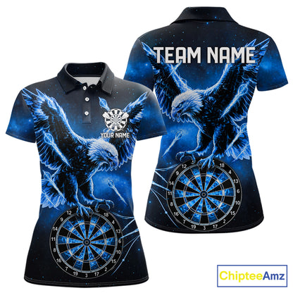 Personalized Blue Dartboard Galaxy Eagle Darts Shirt For Women, Darts Team Jersey Polo & 1/4 Zip TDM6484