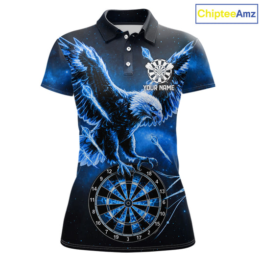 Personalized Blue Dartboard Galaxy Eagle Darts Shirt For Women, Darts Team Jersey Polo & 1/4 Zip TDM6484