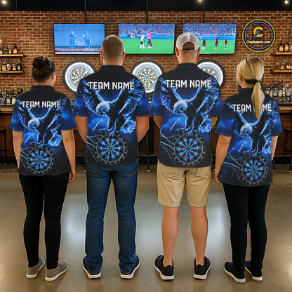 Personalized Blue Dartboard Galaxy Eagle Darts Shirt For Women, Darts Team Jersey Polo & 1/4 Zip TDM6484