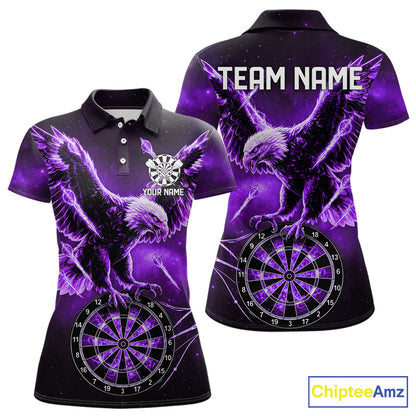 Personalized Purple Dartboard Galaxy Eagle Darts Shirt For Women, Darts Team Jersey Polo & 1/4 Zip TDM6485