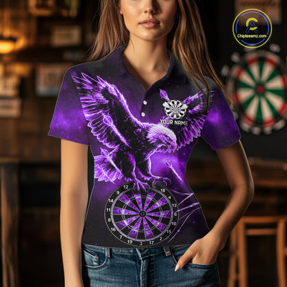 Personalized Purple Dartboard Galaxy Eagle Darts Shirt For Women, Darts Team Jersey Polo & 1/4 Zip TDM6485