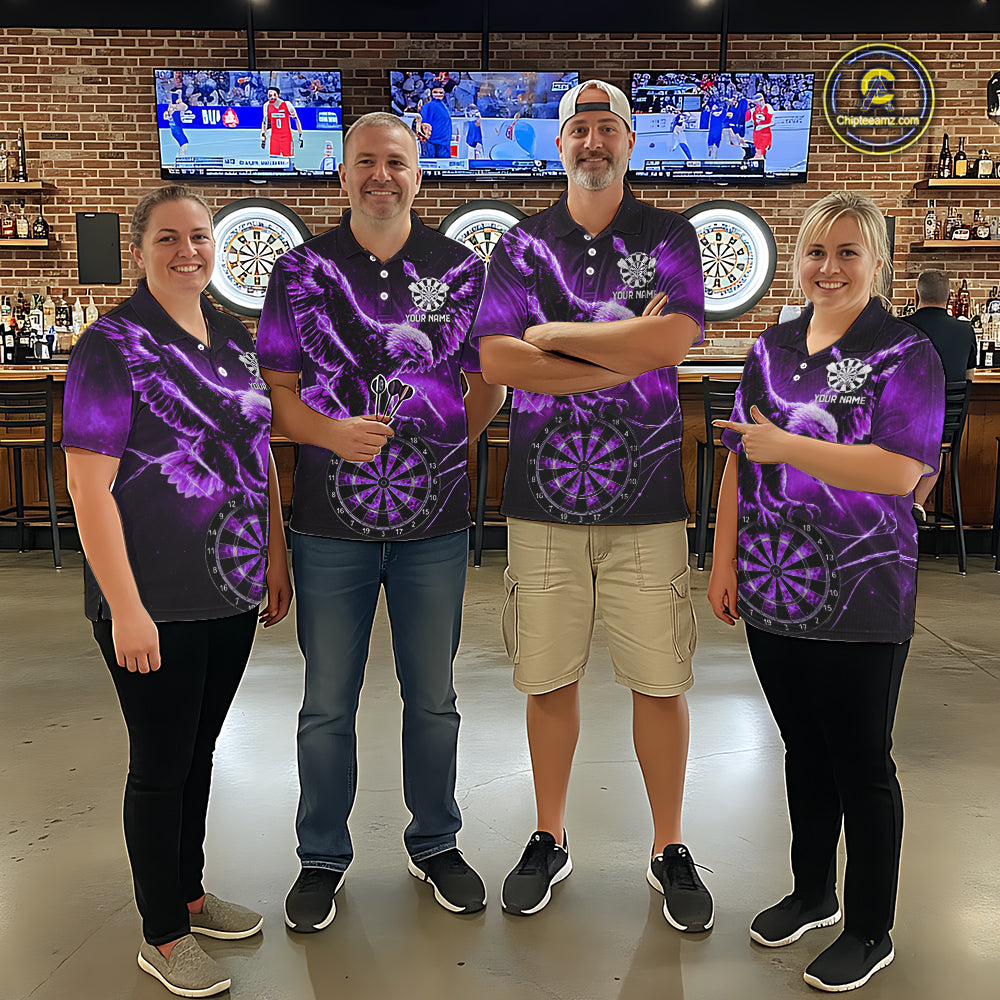 Personalized Purple Dartboard Galaxy Eagle Darts Shirt For Women, Darts Team Jersey Polo & 1/4 Zip TDM6485