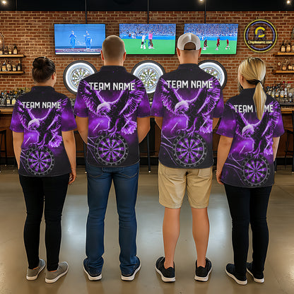 Personalized Purple Dartboard Galaxy Eagle Darts Shirt For Women, Darts Team Jersey Polo & 1/4 Zip TDM6485