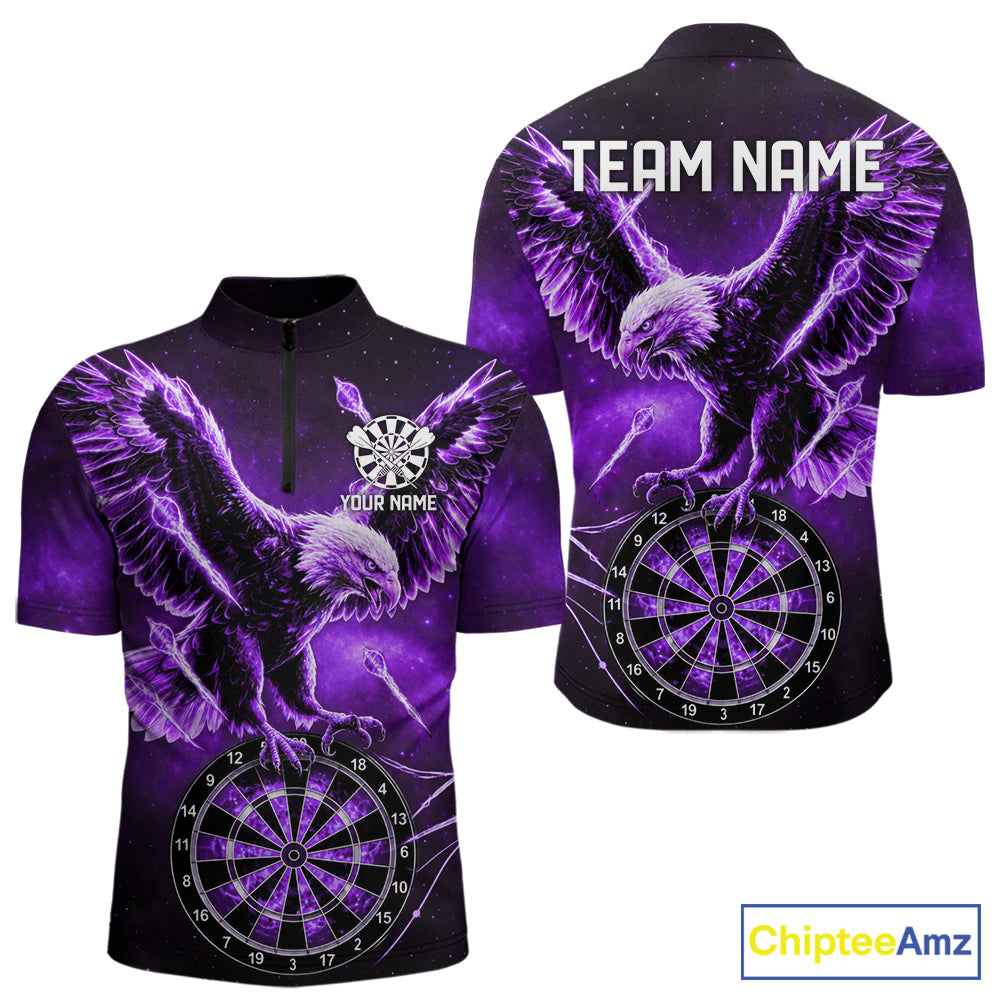 Personalized Purple Dartboard Galaxy Eagle Darts Shirt For Men, Darts Team Jersey Polo & 1/4 Zip TDM6485