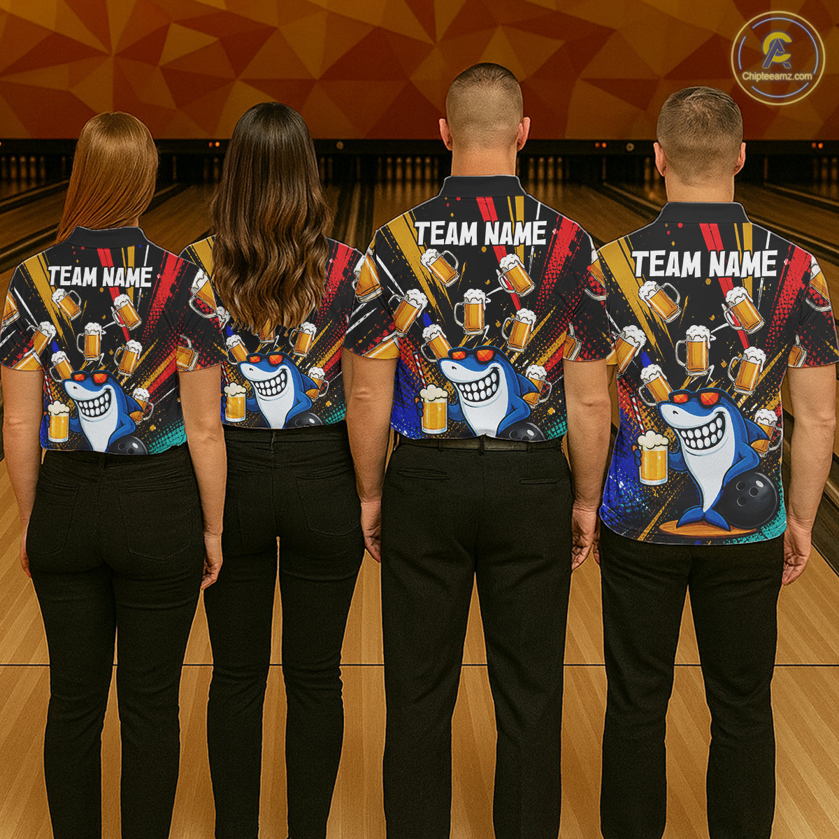 Colorful Graffiti Funny Shark And Beer Bowling Polo, 1/4 Zip For Men Custom Bowling Team Jersey TDM6488