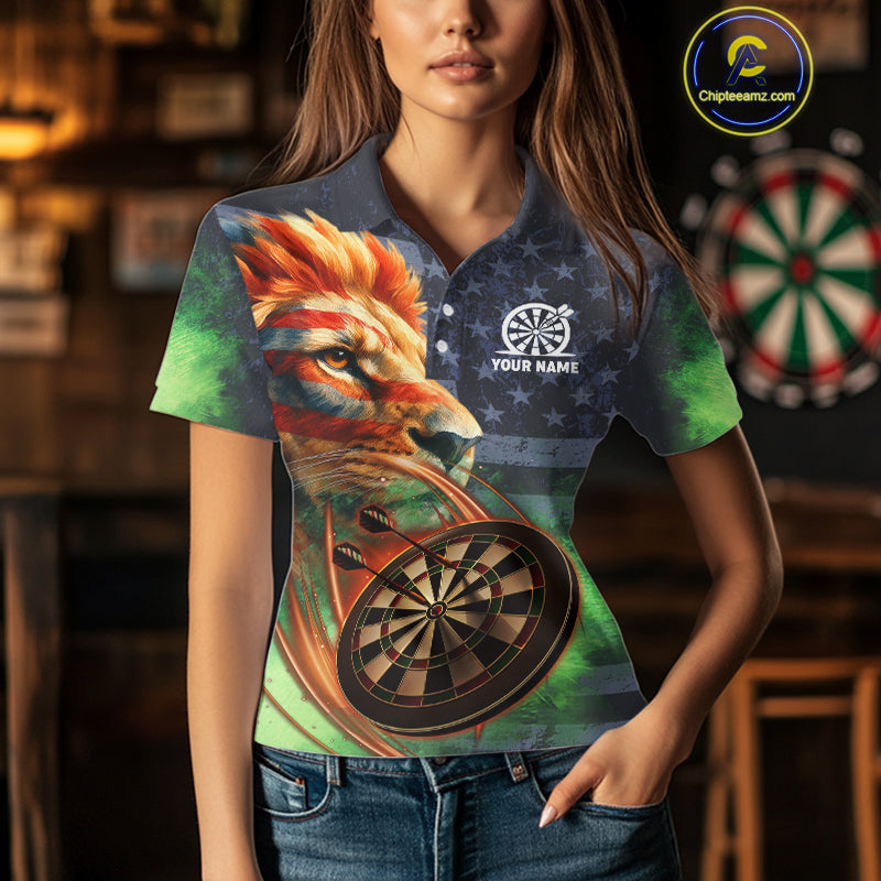 Personalized American Flag Lion Dart Shirts For Women Custom Grunge Patriotic Darts Team Jerseys TDM4170