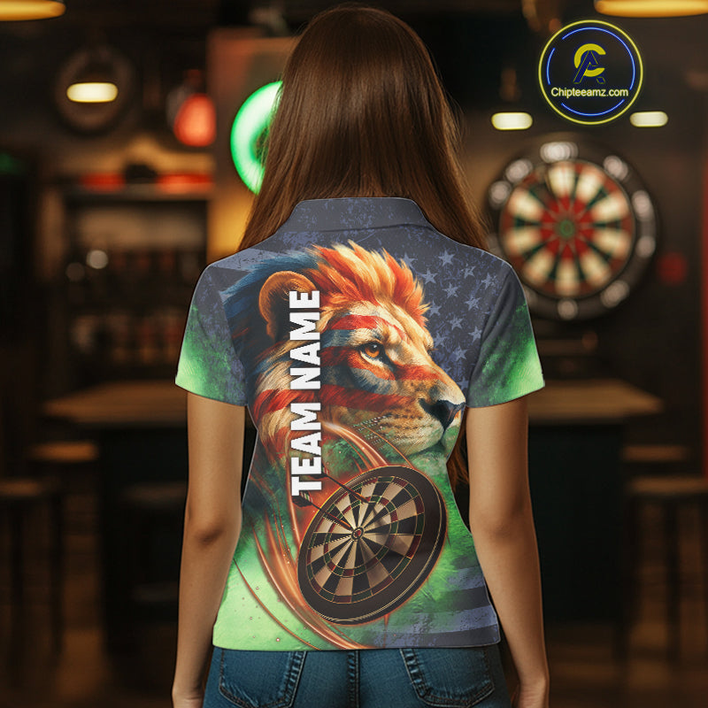 Personalized American Flag Lion Dart Shirts For Women Custom Grunge Patriotic Darts Team Jerseys TDM4170